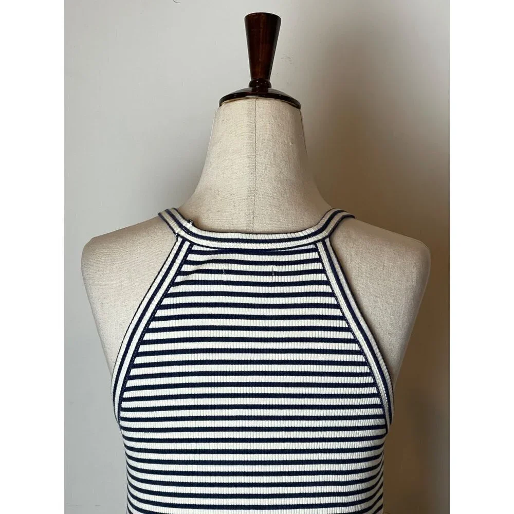 Madewell Dress Women XS Ivory Blue‎ Striped Halter Neck Fit And Flare Mini